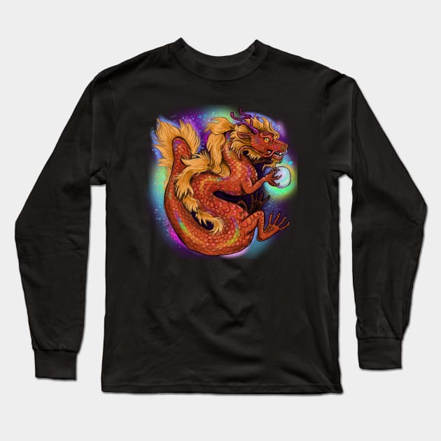 Chinese Year of the Dragon, Red Pearl Dragon Long Sleeve T-Shirt by Shadowind